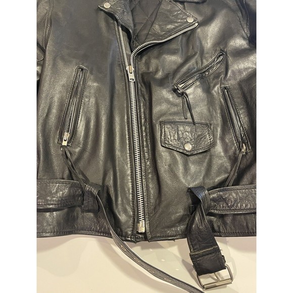 Silver Bike Leather Motorcycle Jacket Vintage 80's Coat Full Back Patch Size 50 - Picture 6 of 16